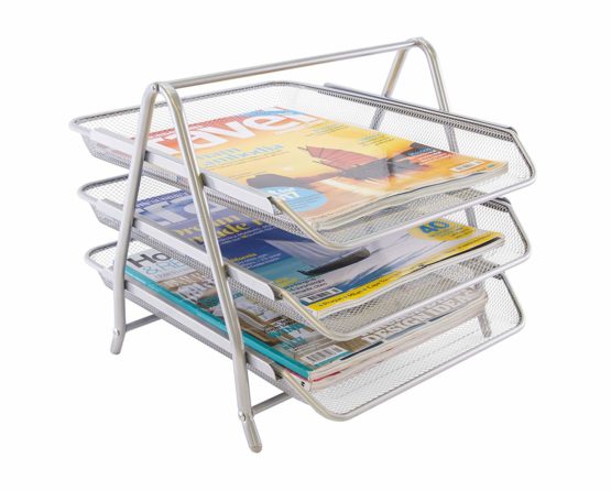 Osco Mesh Letter Tray 3-Tier Scratch-resistant Stackable Front-load Portrait Foolscap Silver Ref 3TT S - Image 4