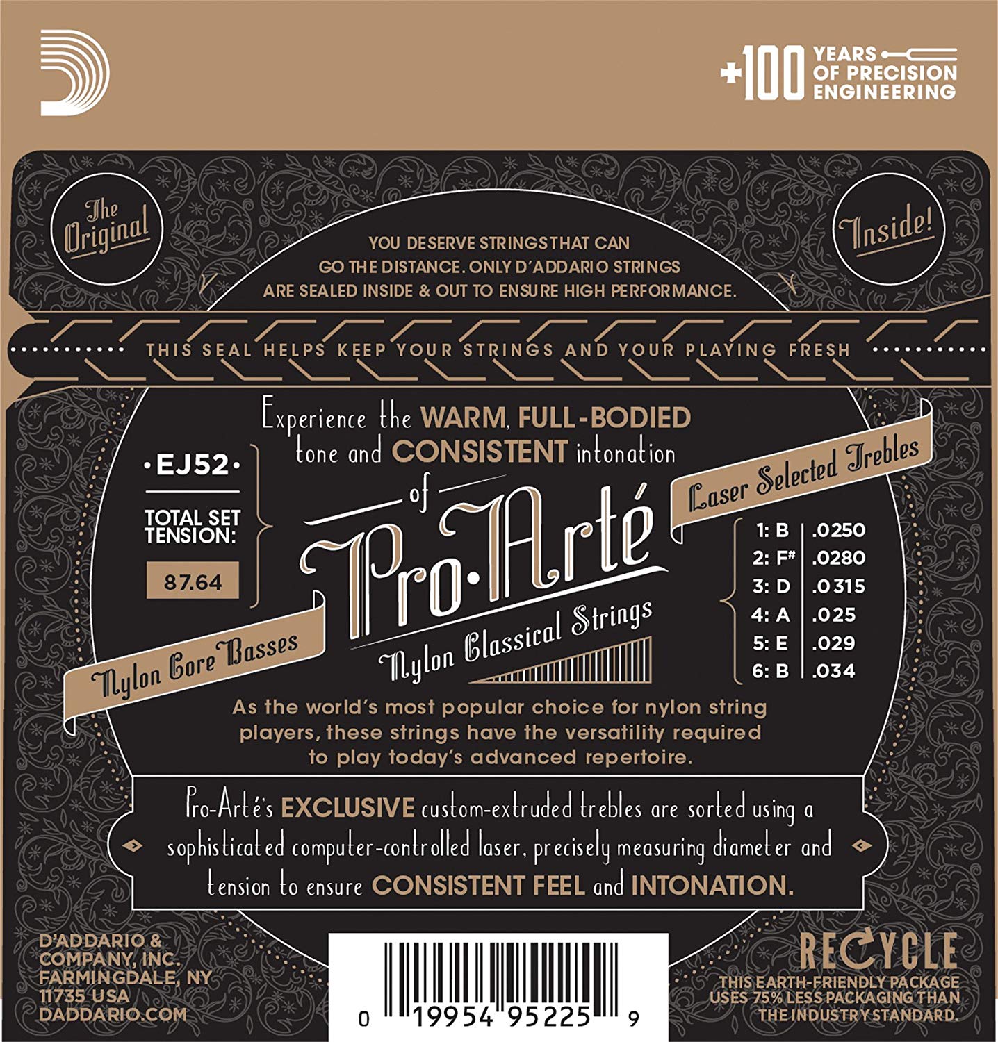 D'Addario Guitar Strings, Pro-Arte Classical Guitar Strings, EJ52, Nylon Guitar Strings, For Alto Guitars, Nylon Core - Image 2