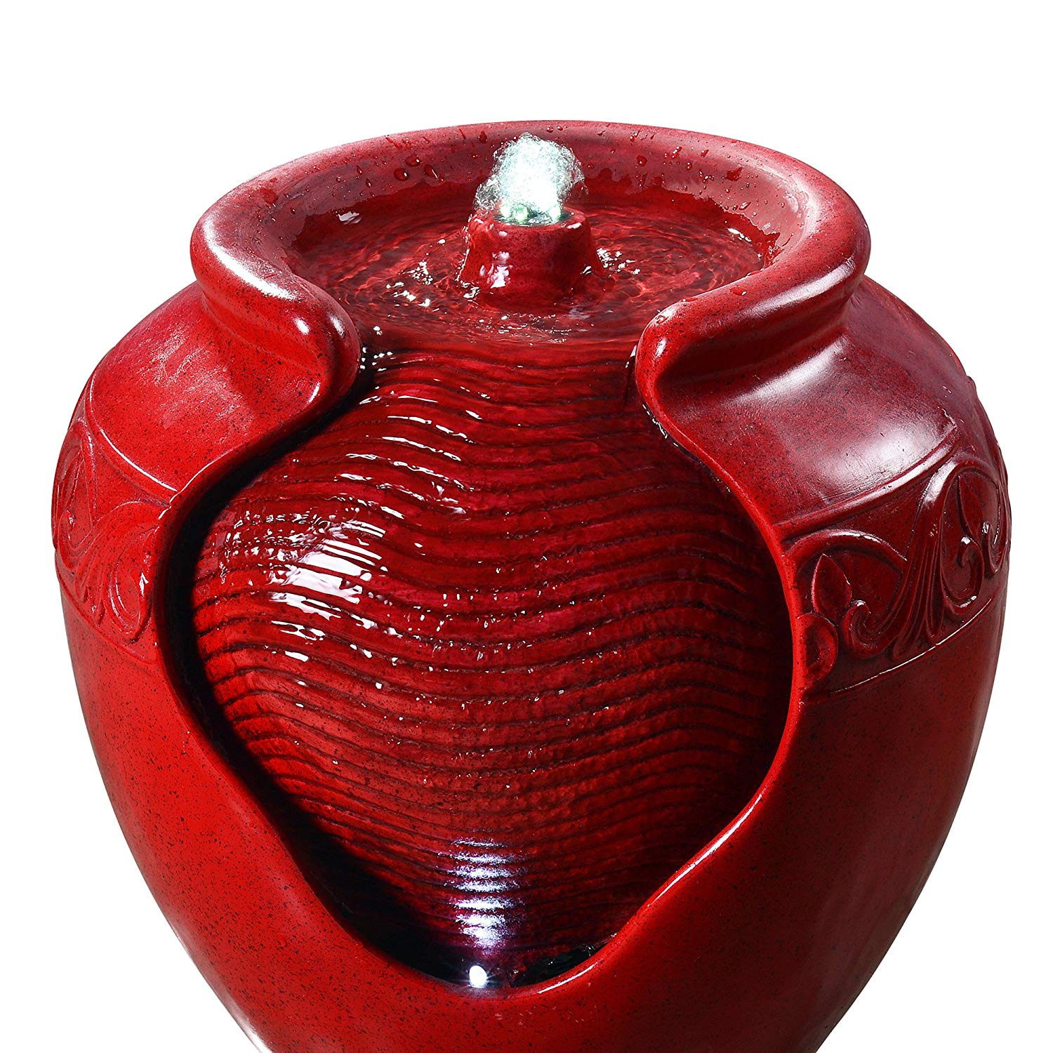Teamson Home Garden Water Feature with Lights, Outdoor Tiered Small, Red Pot Water Fountain - Image 3