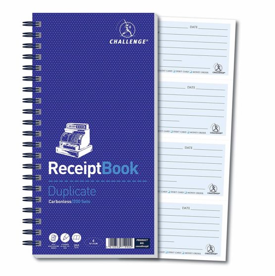 Challenge 280 x 141 mm Wirebound Receipt Book, 200 Sets, White - Image 2