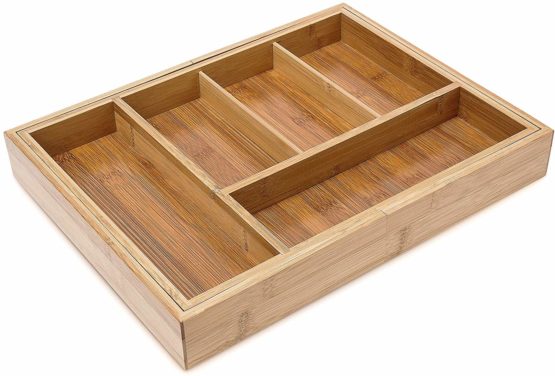 Relaxdays Expendable Bamboo Kitchen Drawer Insert Organiser, Wood, Brown - Image 3