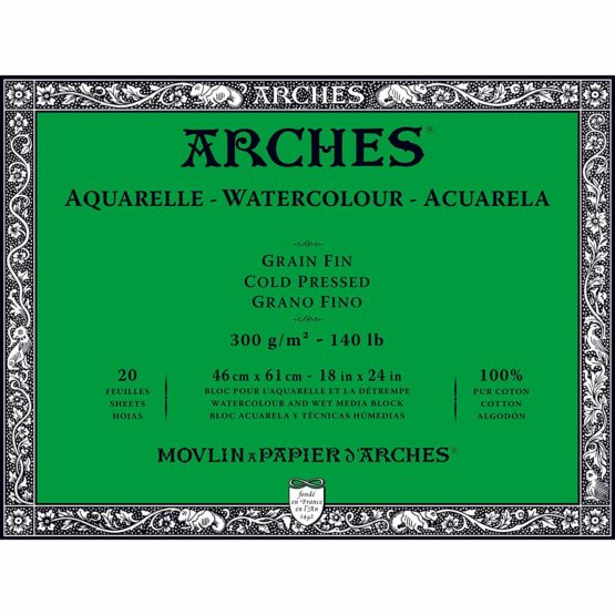 ARCHES Watercolour Block, 300 GSM, Cold Pressed, 46 x 61 cm, Wood, White