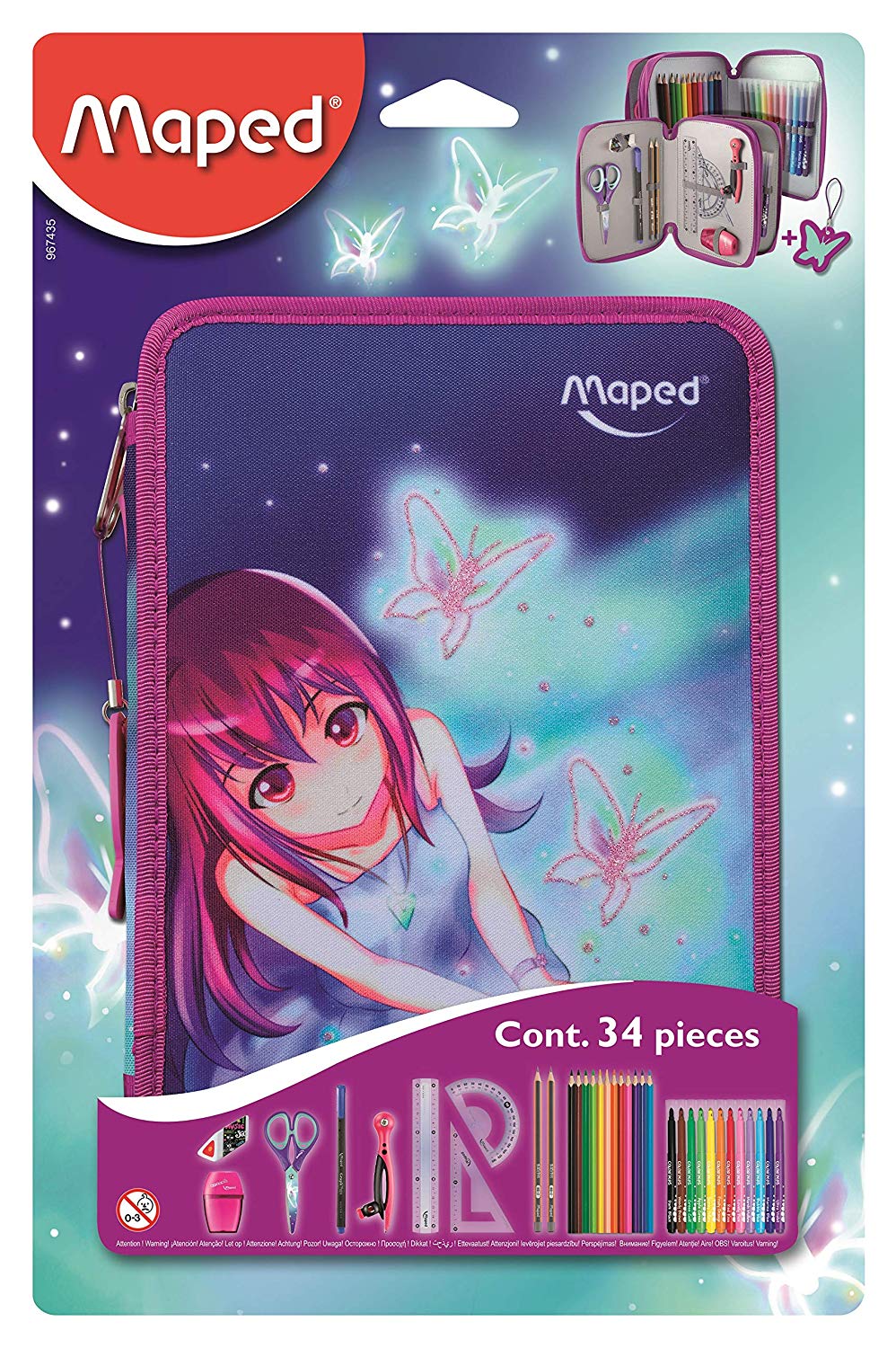 Maped 946016 - Double Pencil Case Butterfly, Granate y morado