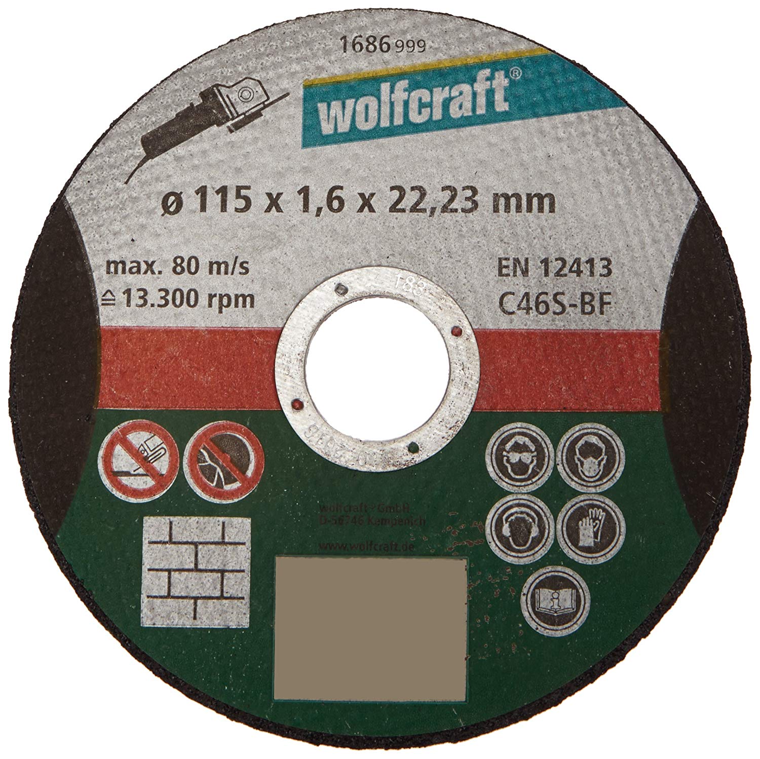wolfcraft Cutting Disc for Stone I 1686999, Black, ø115 mm