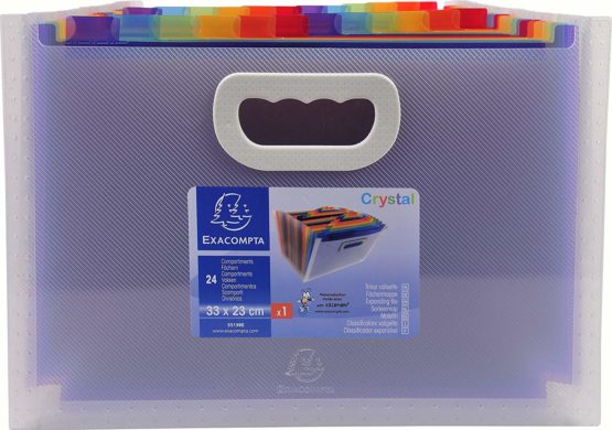 Exacompta Ref - 55198E Crystal Multipart Expanding Case, 33x23.5x25cm Ideal for A4 Size Documents, 24 Tabbed Sections and Holds up to 800 Sheets, PP with Brightly Coloured Dividers - Image 2