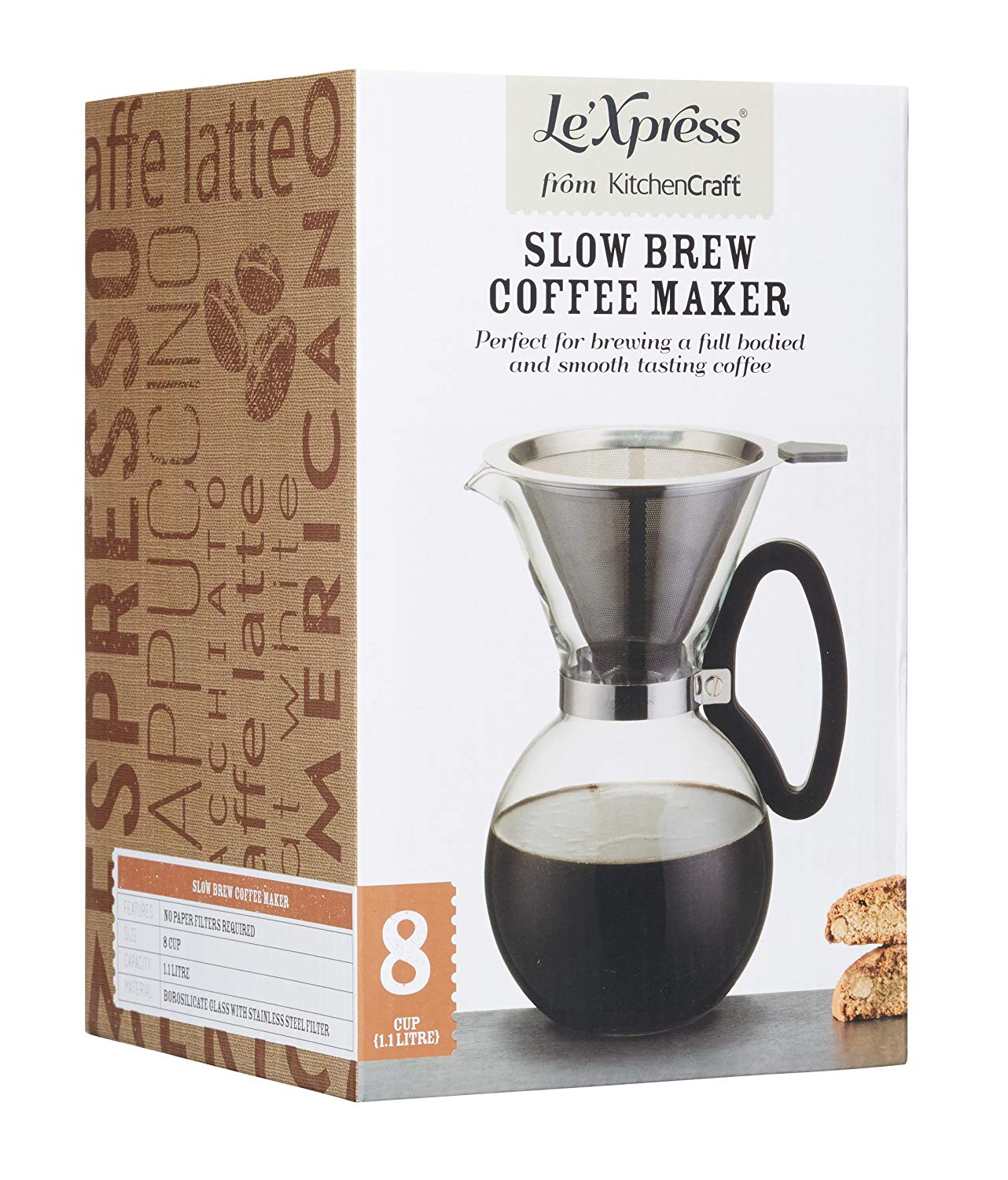 KitchenCraft Le’Xpress PourOver Drip Coffee Maker, 8 Cups, 1.1 Litre