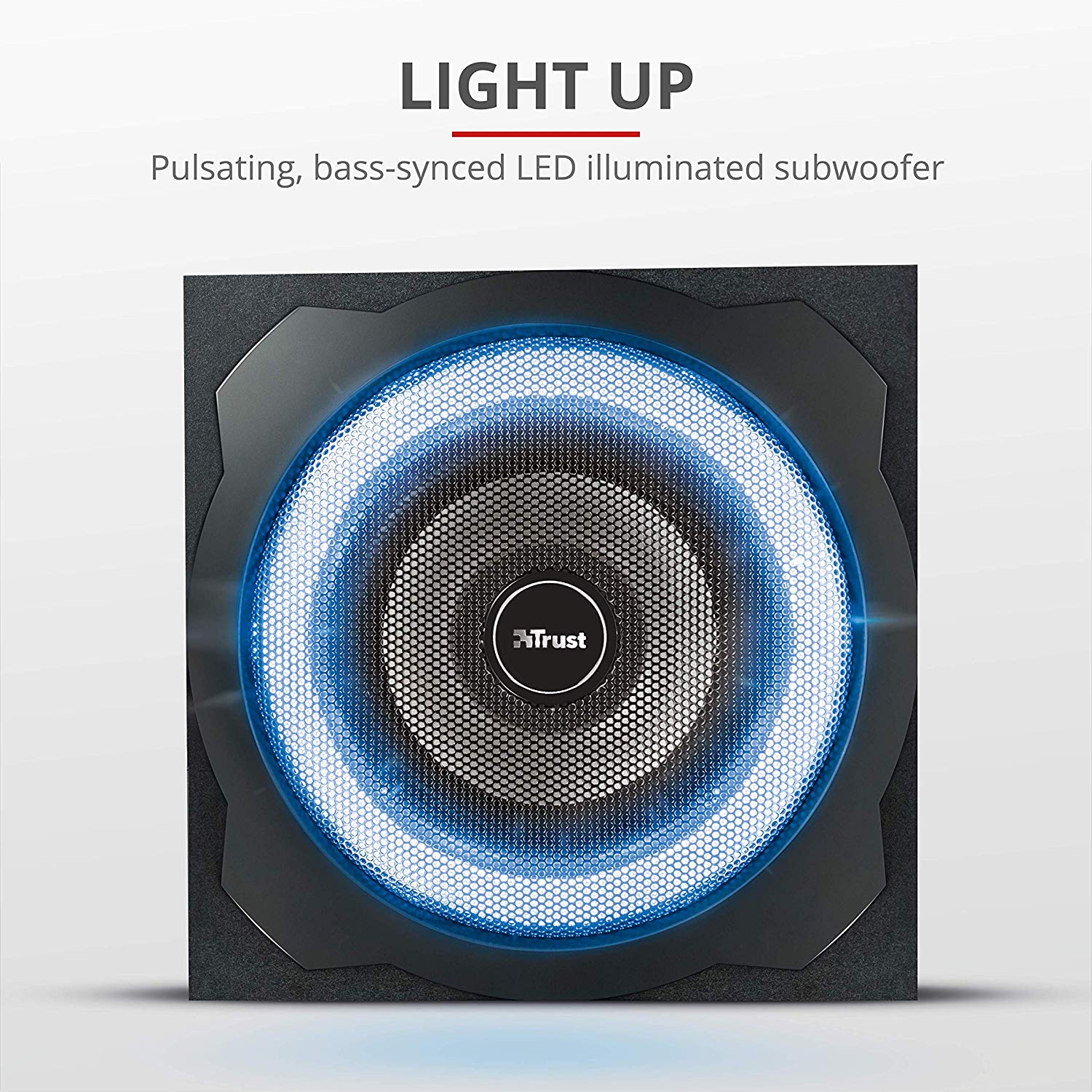 Trust Gaming GXT 658 Tytan 5.1 Surround Sound Speaker System, PC Speakers with Subwoofer, UK Plug, LED Illuminated, 180 W - Black/Blue - Image 3