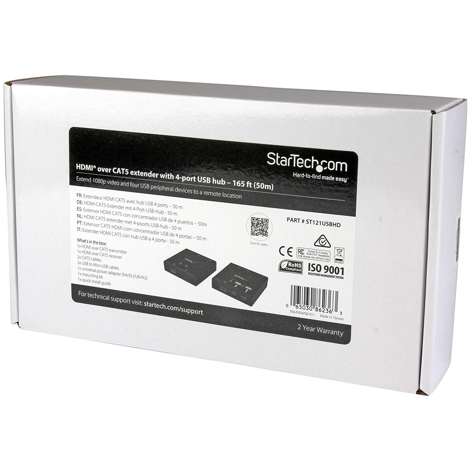 StarTech.com ST121USBHD HDMI Over CAT6 Extender with 4-Port USB Hub, Remote HDMI Over CAT5 or CAT6, 165 ft (50 m), 1080p - Image 4