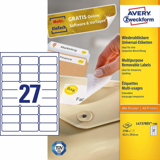 Avery Zweckform L4730REV-25 Universal Labels 2,700 Labels 2,700 Etiketten, 63,5 x 29,6 mm 2,700 - Image 2