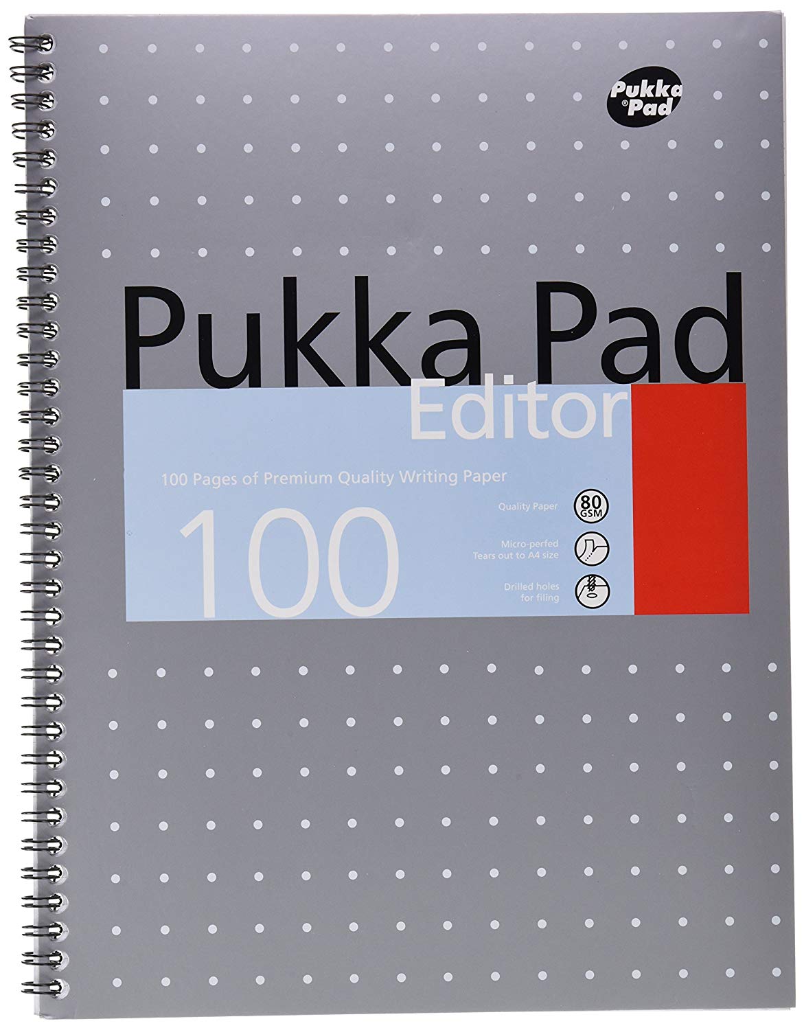 Pukka Pad, A4+ Metallic Editor Pad 3 Pack - Wirebound Notebook with 8mm Lines and 80GSM Paper - 100 Pages