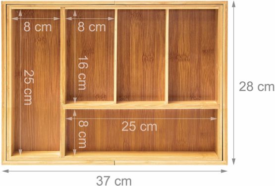 Relaxdays Expendable Bamboo Kitchen Drawer Insert Organiser, Wood, Brown - Image 4