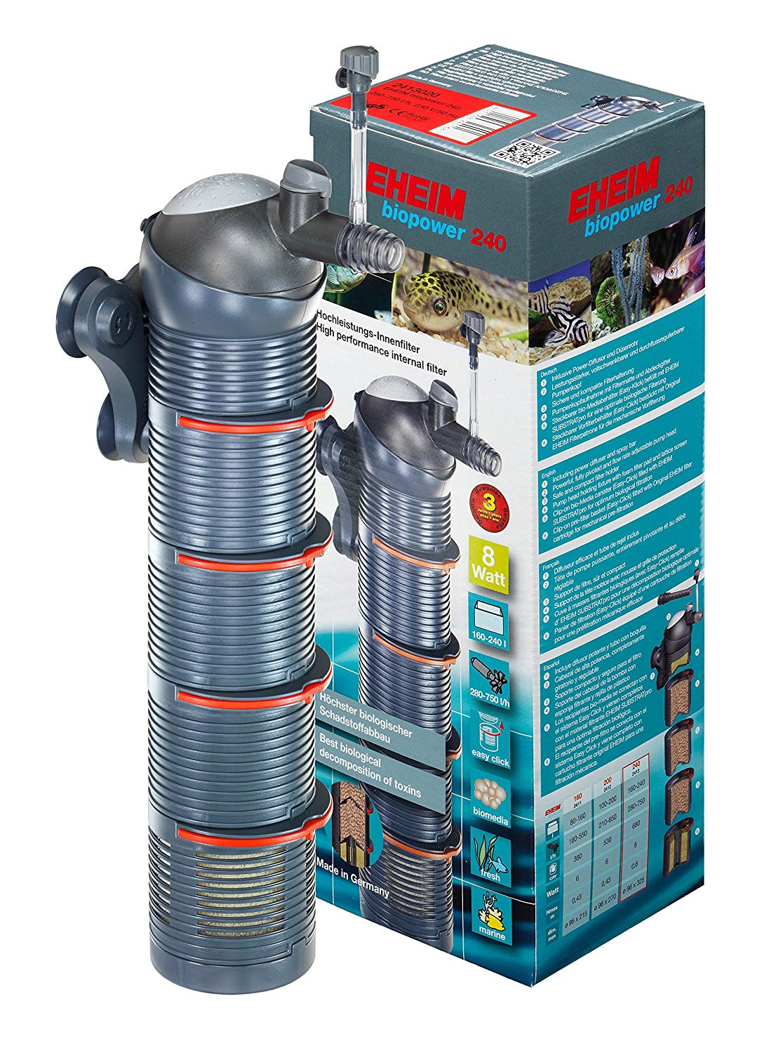 Eheim 2413020 Biopower 240 Interior Filter with Pre-Filter Cartridge and Substrate Pro