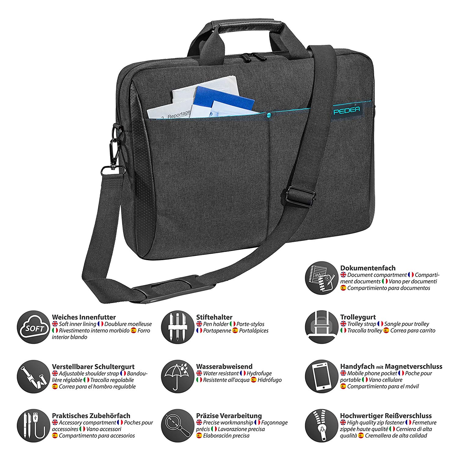 PEDEA laptop bag "Lifestyle" bag for notebooks with screens up to 17.3 inches (43.9 cm); shoulder bag with shoulder strap, black - Image 3