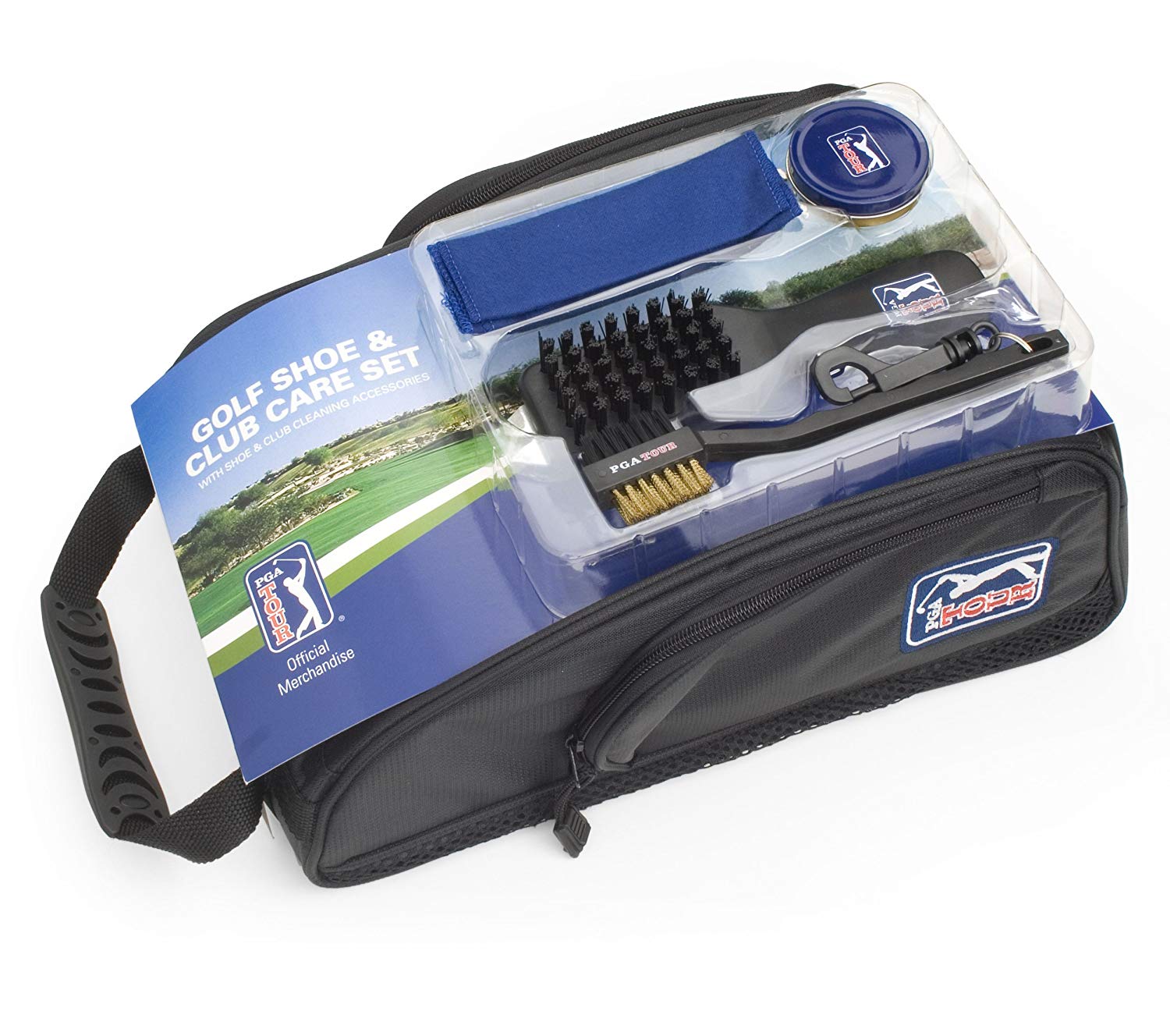 PGA TOUR Shoe Bag with Club Cleaning Set, Golf Shoes Bag for Men, Durable Golf Shoe Bags with Air Vents