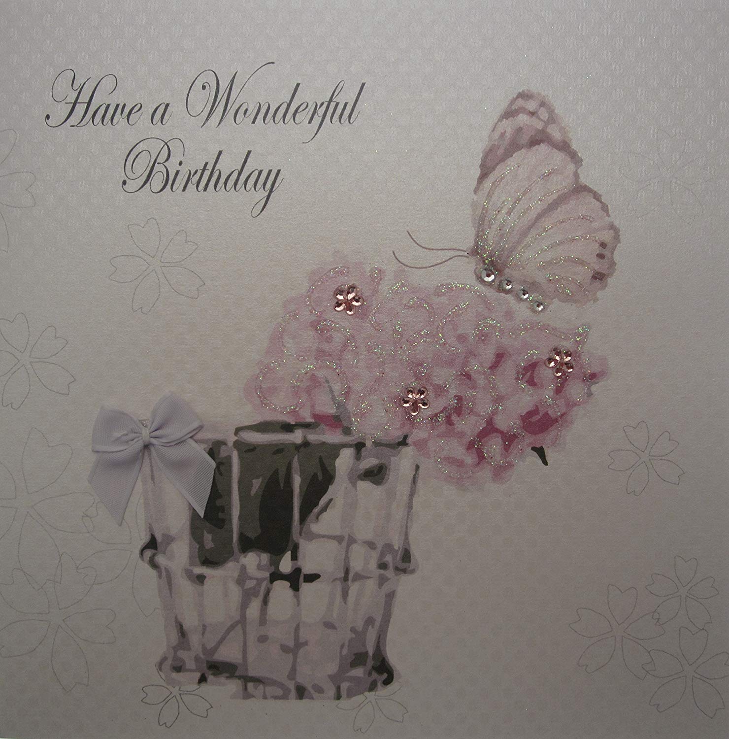 White Cotton Cards "Have A Wonderful Birthday Handmade Birthday Card, Pretty Flowers & Butterlies (BD174)