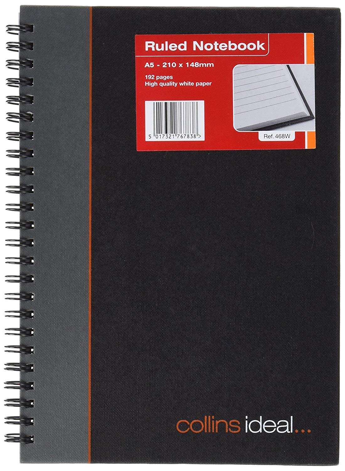 Ideal - A5 Cashbook Wiro Feint Ruled - 192 Pgs - Blue - 468W, Black