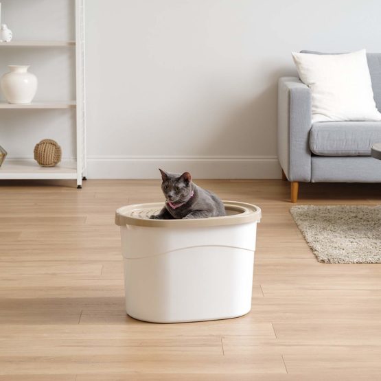 Iris Ohyama, Cat litter tray with perforated lid, no odor & litter spill, large entrance ø 22.9 cm, scoop included, for cat - Top Entry Cat Litter Box TECL-20 - White - Image 2