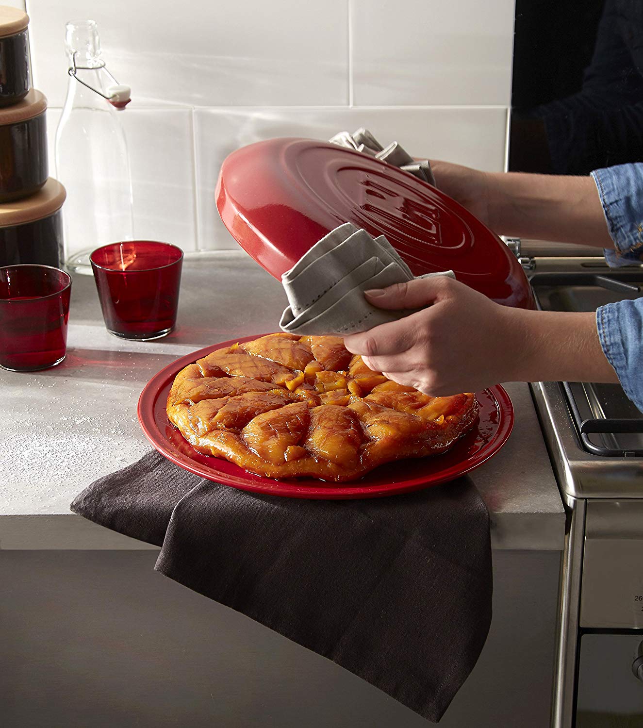 Emile Henry Set of Tarte Tatin Pie Plates, Ceramic, Burgundy, 33x28x5.2 cm - Image 4