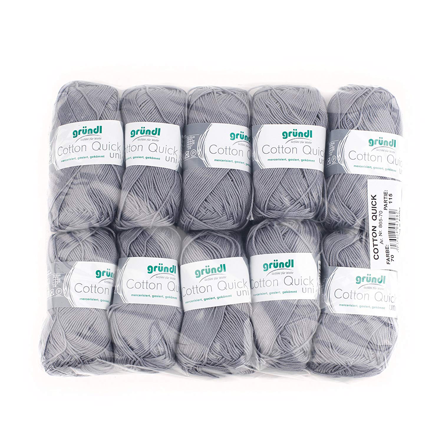 Gründl Value Pack Cotton Quick Yarn, Cotton, silver grey, 29 x 12 x 7 cm, 10 x 50g