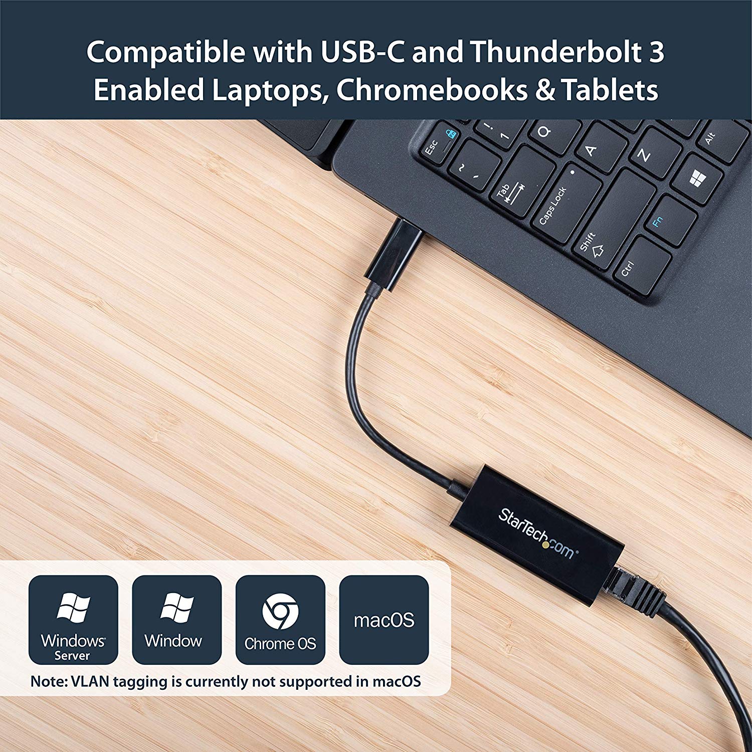 StarTech.com USB-C to Gigabit Ethernet Adapter, Black, Thunderbolt 3 Compatible, Windows & Mac - Image 3
