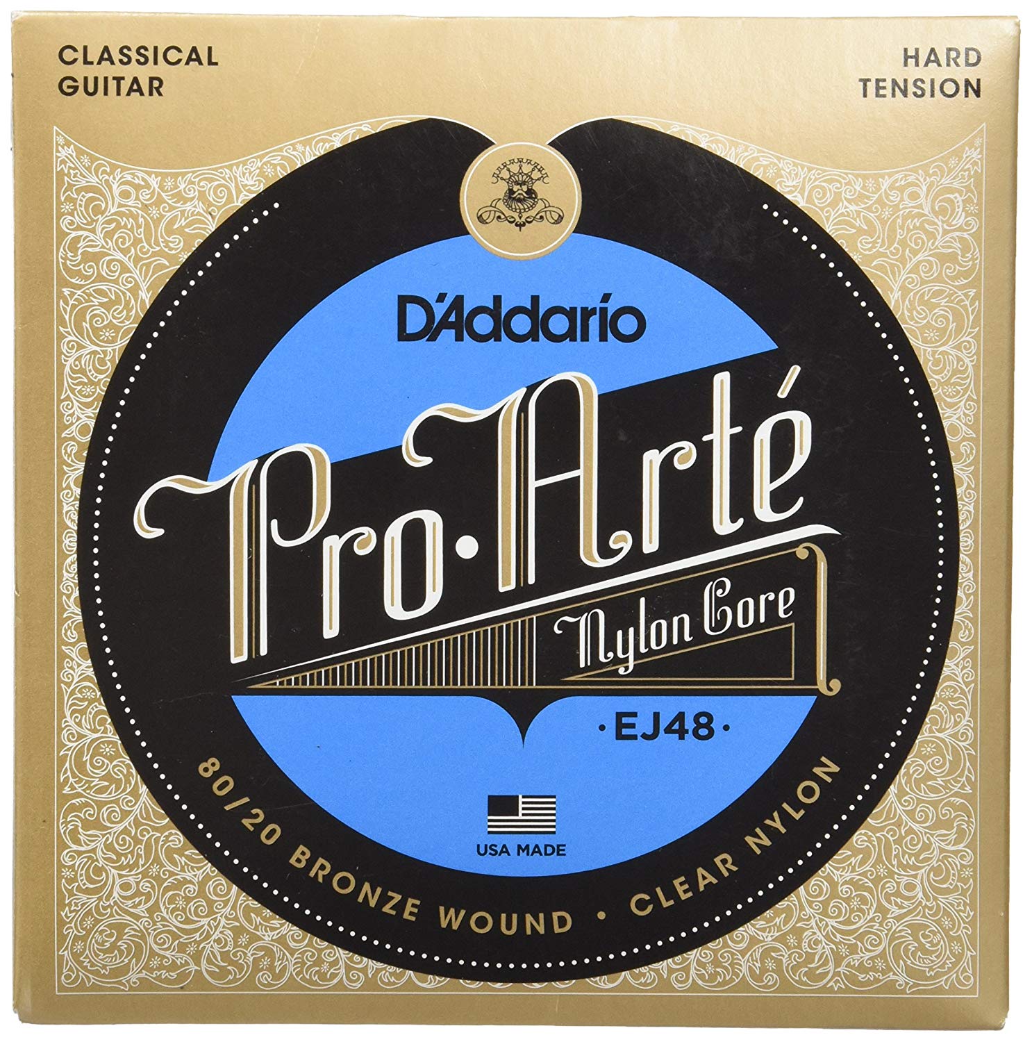 D'Addario Guitar Strings, Pro-Arte Classical Guitar Strings, EJ48, Nylon Guitar Strings, 80/20 Bronze Wound, Nylon Core