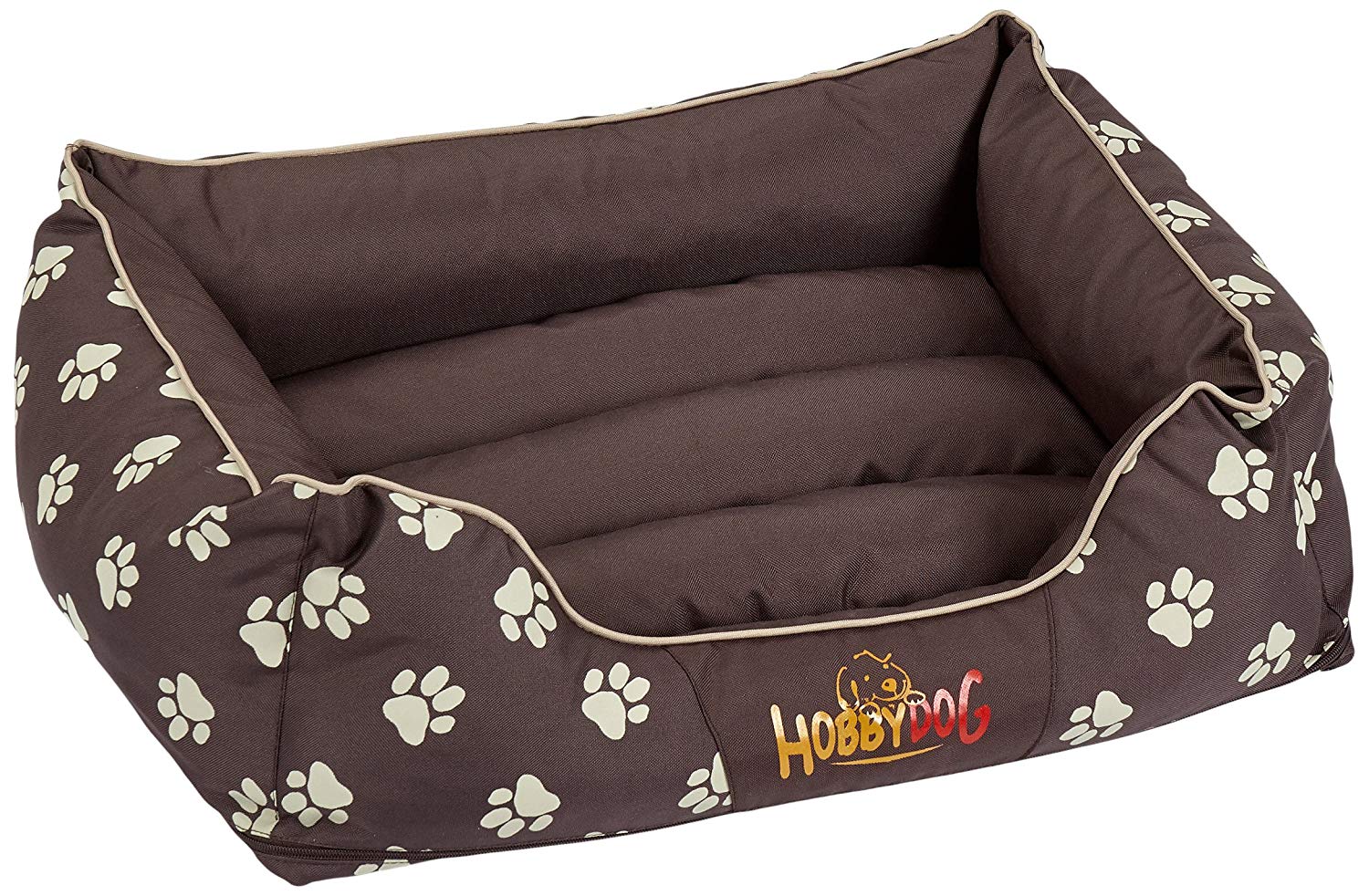 Hobbydog Cordura Durable Prestige Dog Bed, Large, Brown with Beige Paws