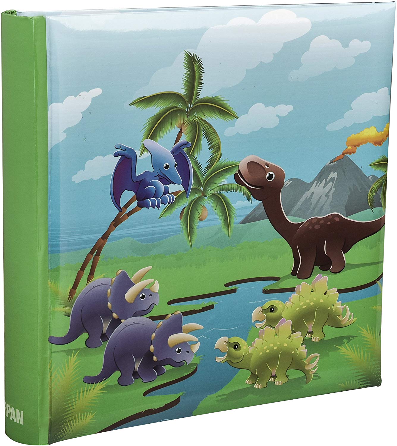 Arpan 4 x 6'' Kids Cute Dinosaurs in Prehistoric Scene Slip In Memo Childrens Photo Album For 200 Photos, Green