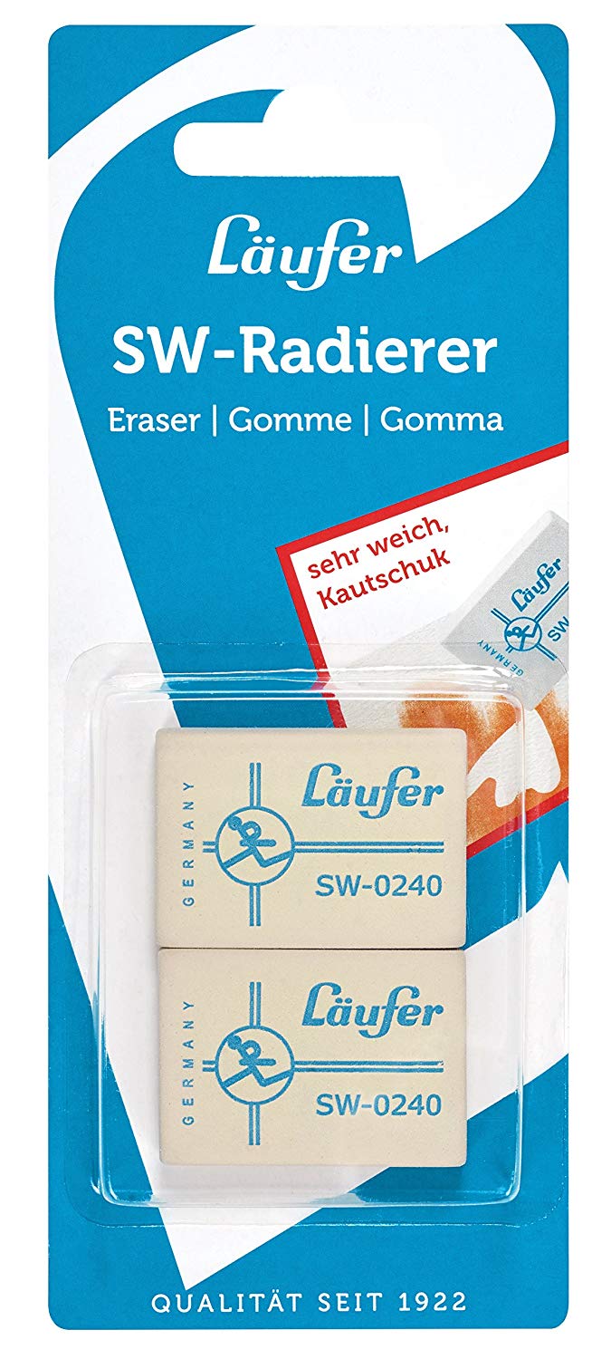 Läufer 69810 SW 0240 Eraser, Very Soft Rubber Eraser, Blister Card, Contains 2 Erasers, White, single pack - Image 2