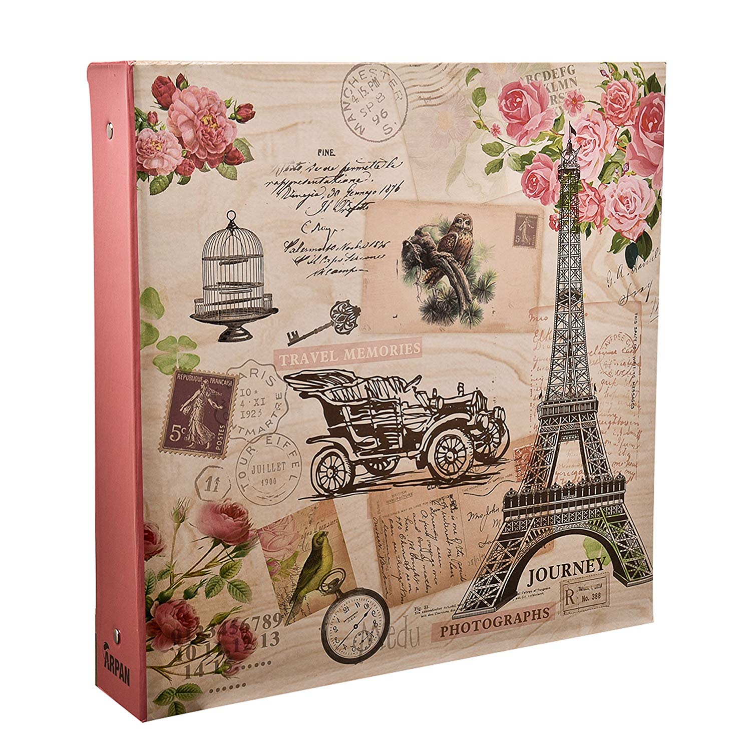 Arpan Large Happy Memories Slip In Case RingBinder Photo Album Holds 500 Photos 6'' x 4'' - Vintage Owl, Pink, 34 x 4 x 33 cm