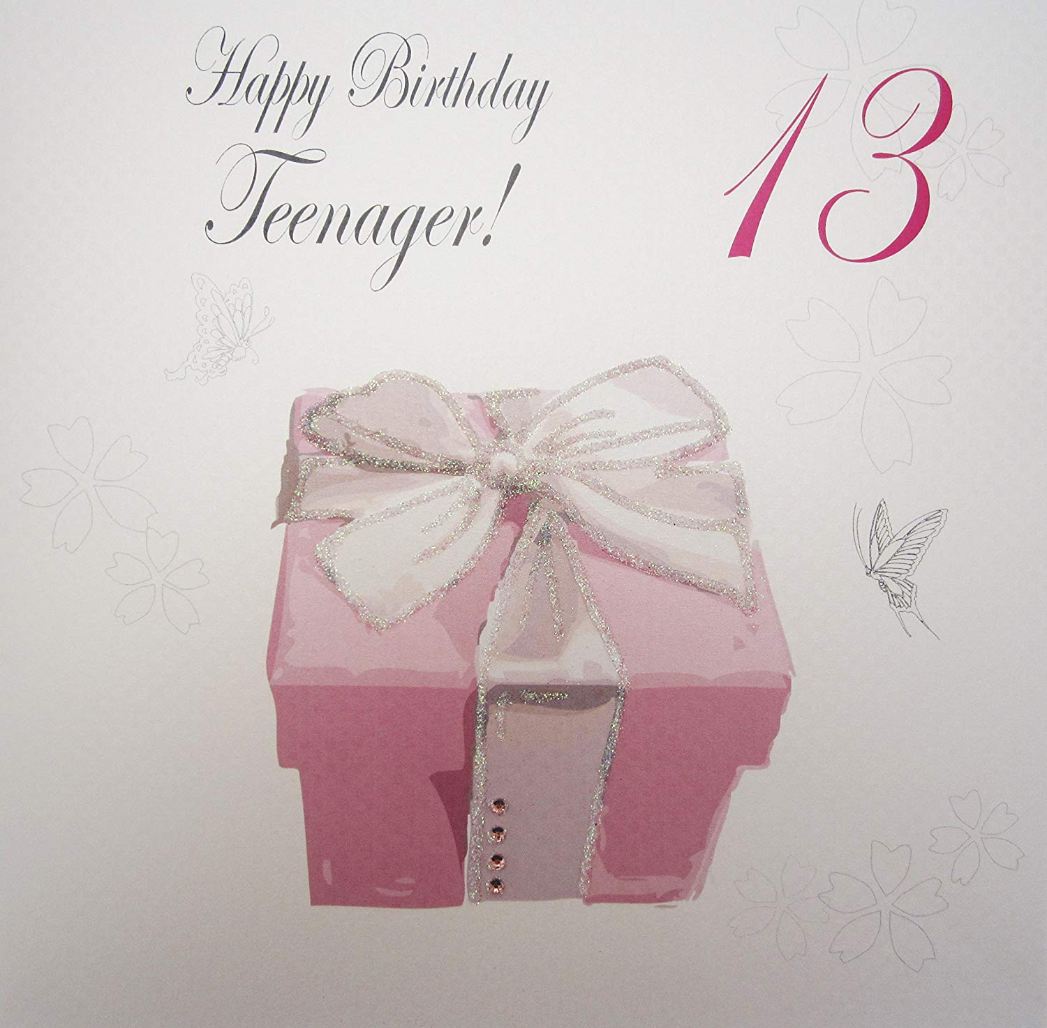 WHITE COTTON CARDS Large Happy Birthday Teenager 13" Handmade Card, XPB13, 22cm x 22cm