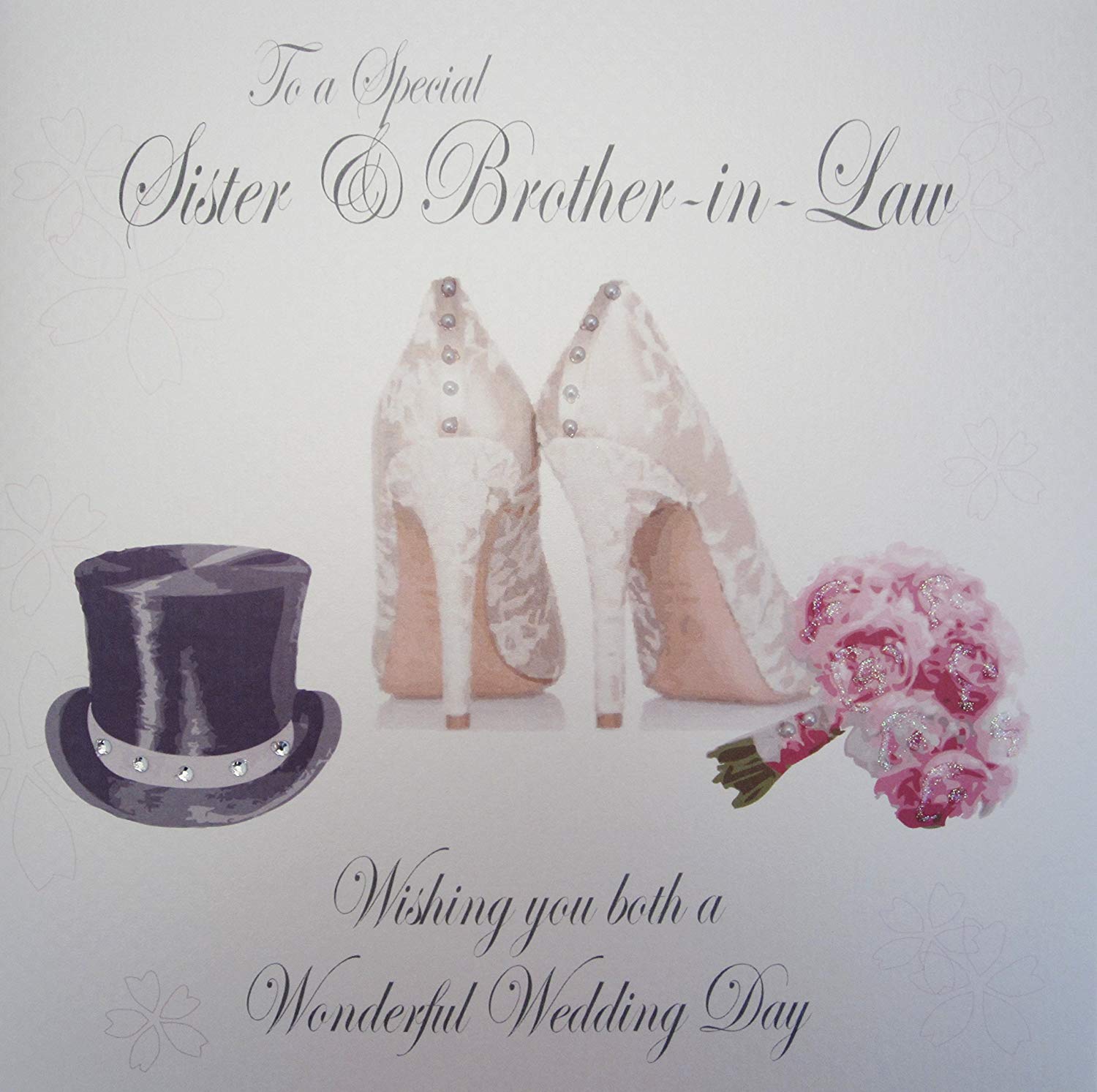 white cotton cards Large To a Special Sister and Brother-in-Law Wishing You Both a Wonderful Wedding Day Handmade Card, White, XMPD8