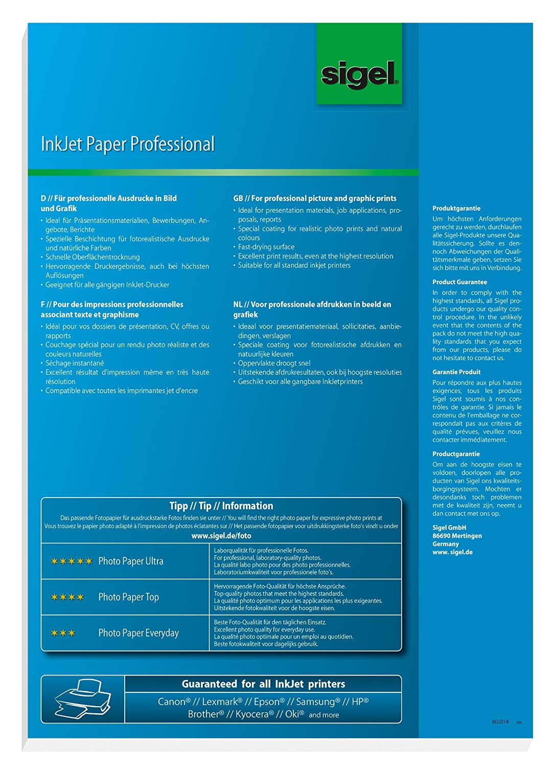SIGEL IP383 InkJet Paper, coated, White, 160 gsm, A3, 100 sheets, 29,7 x 42 cm - Image 2