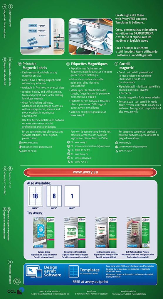 Avery J8875-5 Printable Magnetic Signs, 8 magnets Per A4 Sheet - Image 2