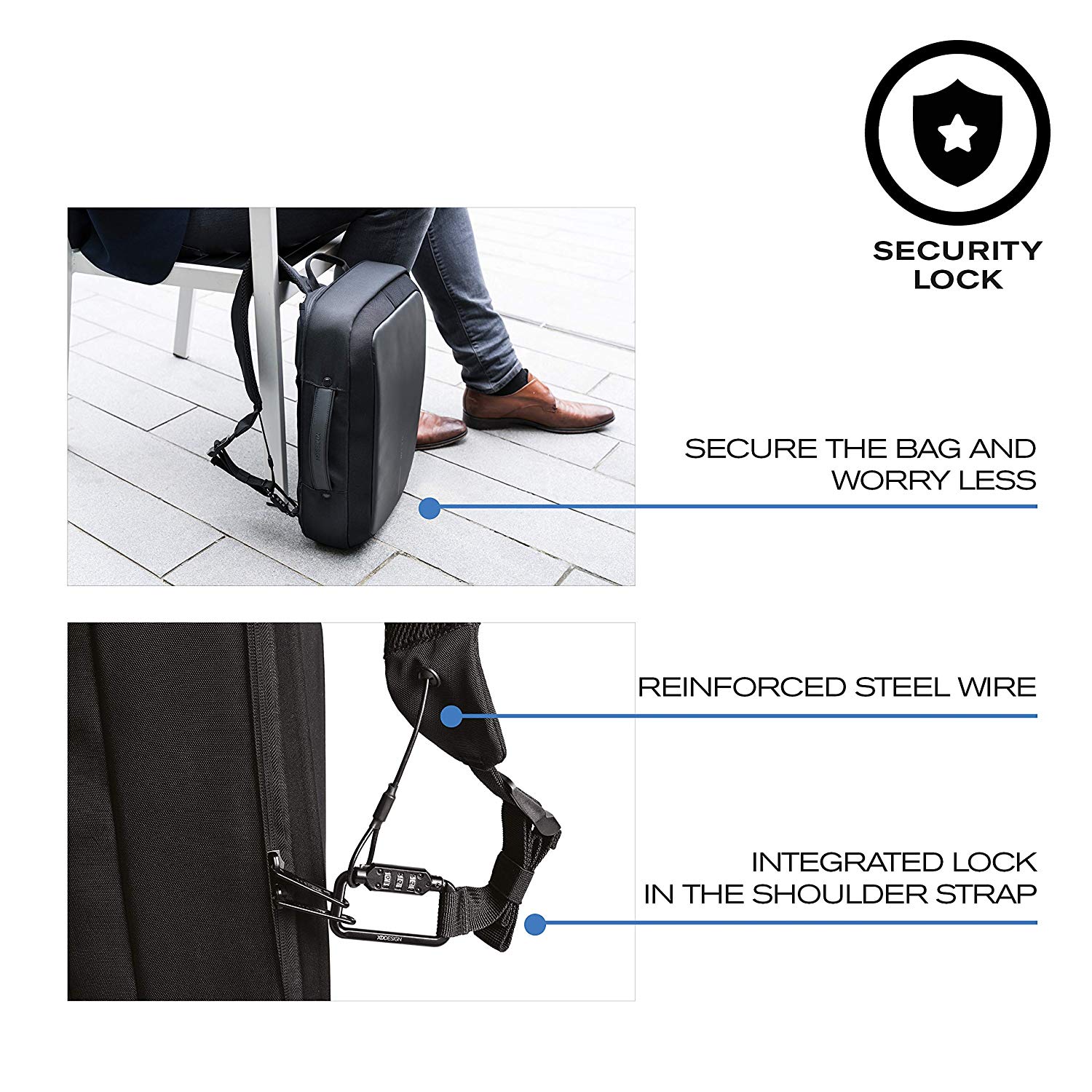 XD Design Bobby Bizz Anti-Theft Laptop Backpack & Briefcase Black USB (Unisex) - Image 3