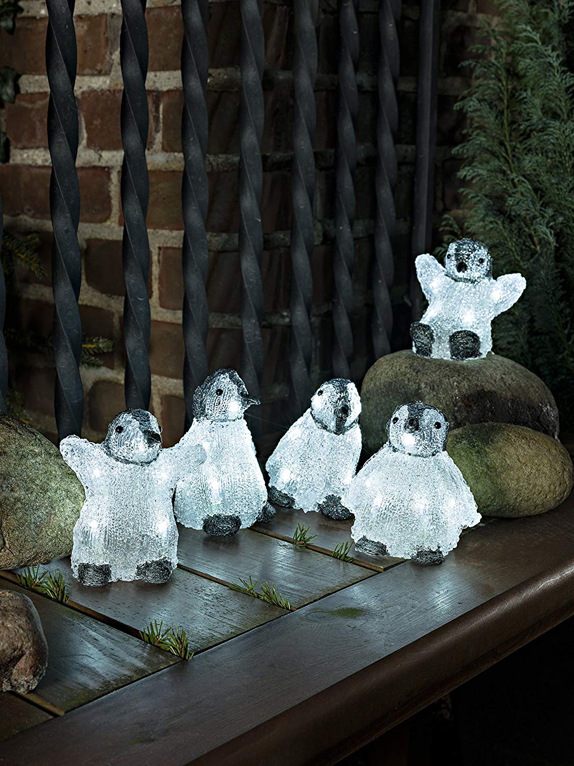 Konstsmide Outdoor Christmas Decorations / Outside Lights LED Acrylic Decoration "Five Baby Penguins" / Outdoor Lighting (IP44) / 40 Ice White LEDs / Transparent Cable - Image 3