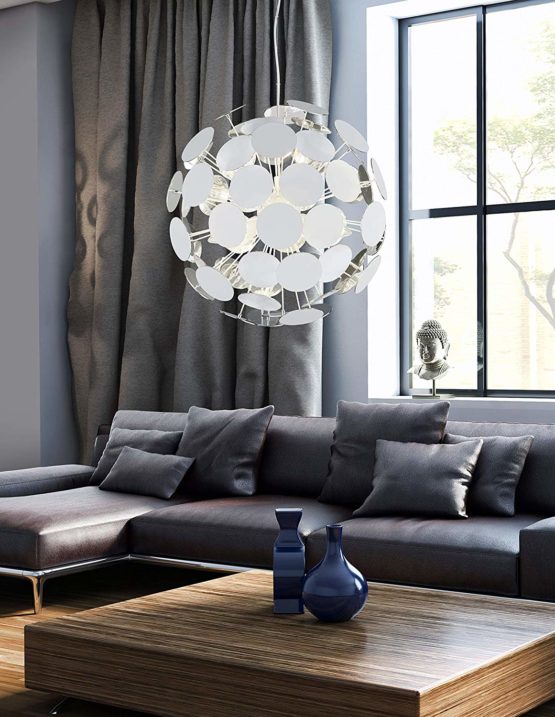 Trio Leuchten Discalgo 309900631 Pendant Light Matt White Metal / White / Silver Plastic Discs Not Included 6X E14 - Image 3