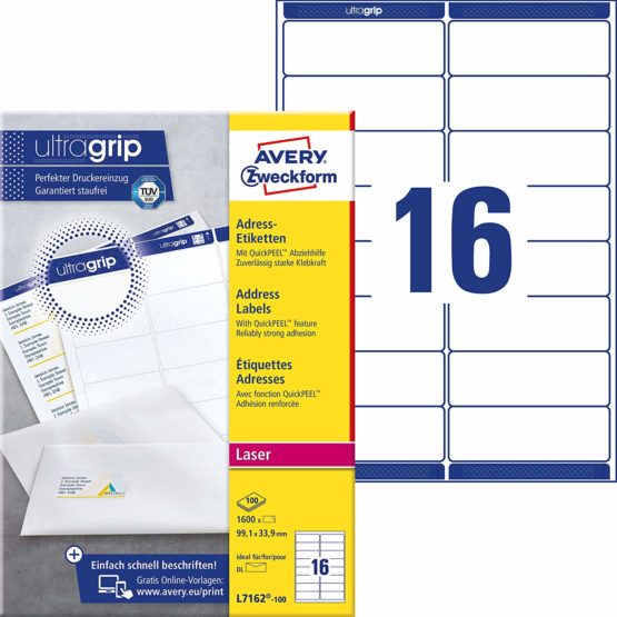 Avery L7162-100 - QuickPEEL Address Label 99x34mm L7162-100 (1600Labels)