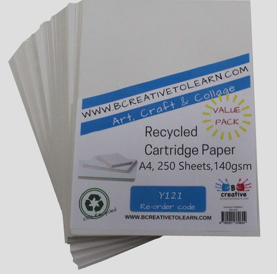 100% Eco Recycled Art A4 Cartridge Paper White Great Art Paper 140gsm Pack of 250 Sheets - Suitable for bookmaking, Sketching, Painting, Printing and More - Image 2