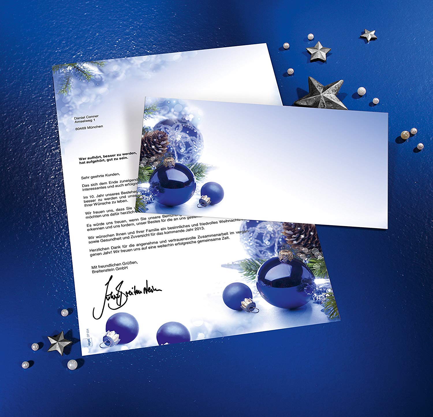 SIGEL DU036 Christmas envelopes "Blue Harmony", DL, without window, 90 gsm, 50 Pieces, Blue Harmony - blue/white, Envelopes - 50 pieces - Image 3