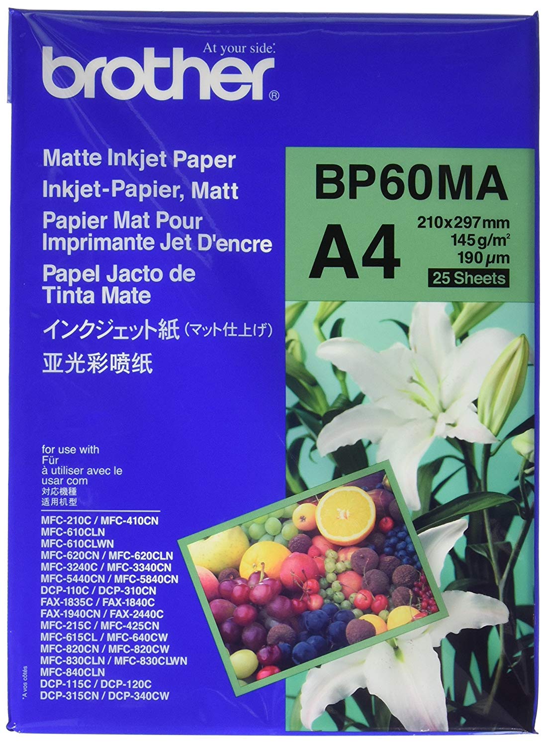 Brother BP60MA Inkjet Paper, A4, Matte, 297 mm (W) x 210 mm (L), 25 Sheets, Brother Genuine Supplies, White