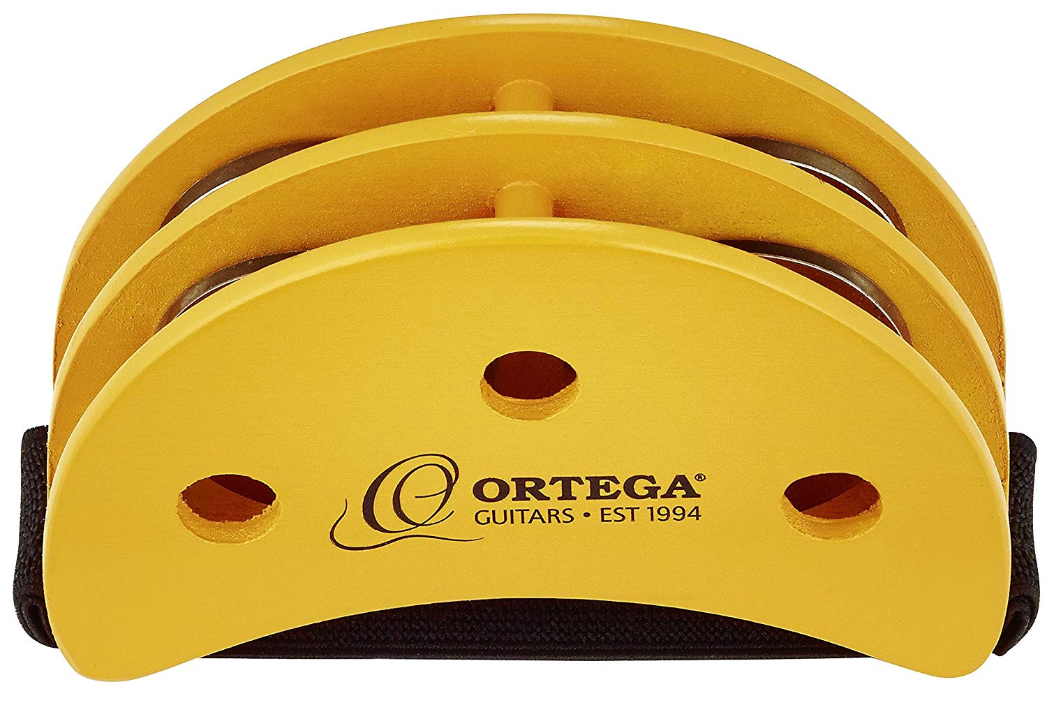 Ortega Guitars Percussion Foot Tambourine - Foot Tambourine with Stainless Steel Jingles - Siam Oak, Orange (OGFT)