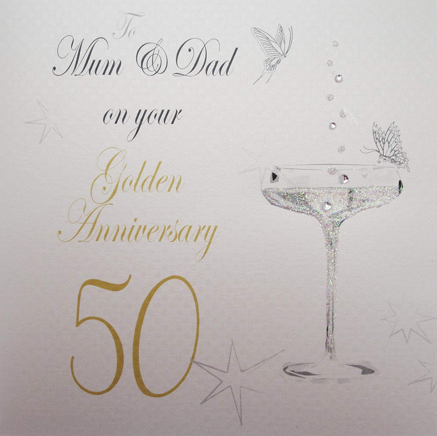 White Cotton Cards "To Mum and Dad on your Golden Anniversary Handmade 50th Anniversary Card, BD150M, 16x16xm