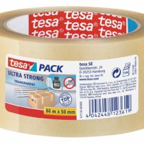 tesapack Ultra Strong - PVC Packing Tape for Firm Packaging and Secure Packing - transparent - 66 m x 50 mm - Pack of 6