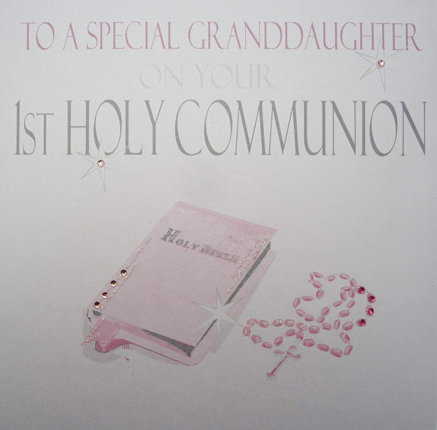 white cotton cards Large Handmade To A Special Granddaughter On Your 1st Holy Communion Pink Bible Card, White, XN88GD