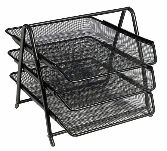 Osco Mesh Letter Tray 3-Tier Scratch-resistant Stackable Front-load Portrait Foolscap Black Ref 3TT B
