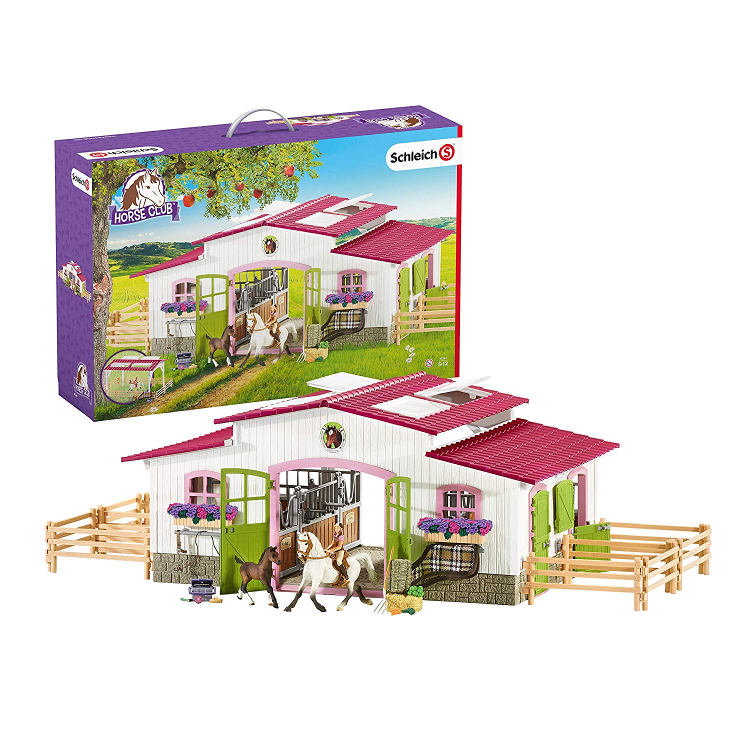 SCHLEICH Horse Club 42344 Riding Centre with Rider and Horses Figurine, Green,pink, 83 x 26 x 39 cm