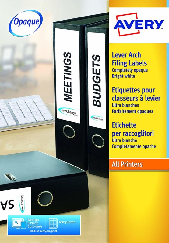 Avery L4760-25 175x Spine Labels for Ring Binders 192 x 38 mm White for Laser Printers