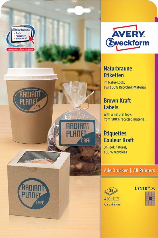 Avery Purpose Form L7110-25 Product-Labels, 42 x 62 mm, 25 Sheet, 450 pcs, Natural Brown
