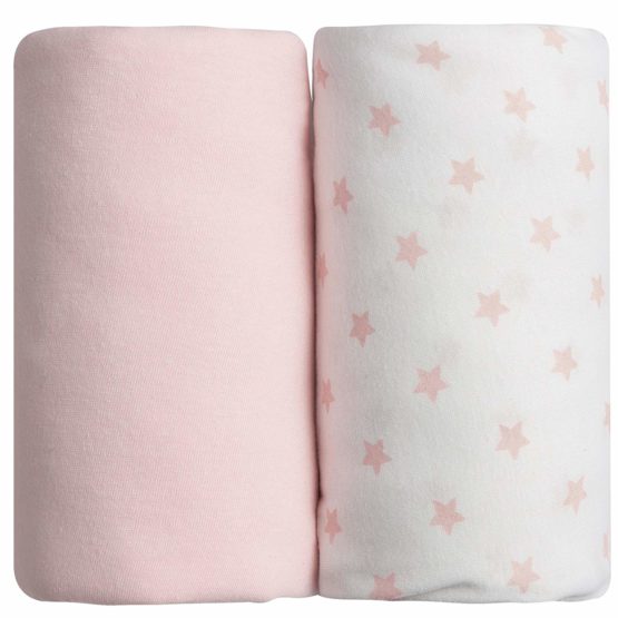 Babycalin BBC414806 Spannbettuch, 70cm x 140cm, Rosa und Star Print, 2er Set, rosa, 2 Stück