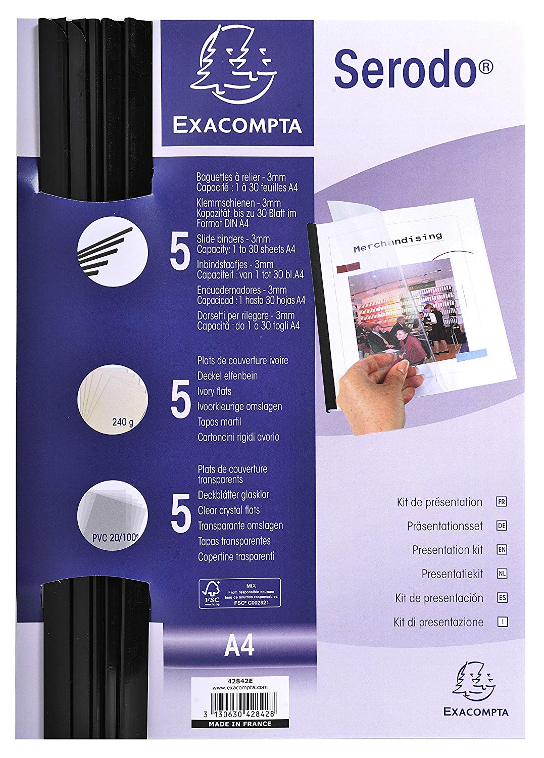 Exacompta Serodo Presentation Kit, 5 Black Slide Binders, 5 Ivory 240gsm Card Sheets, 5 Clear PVC Sheets